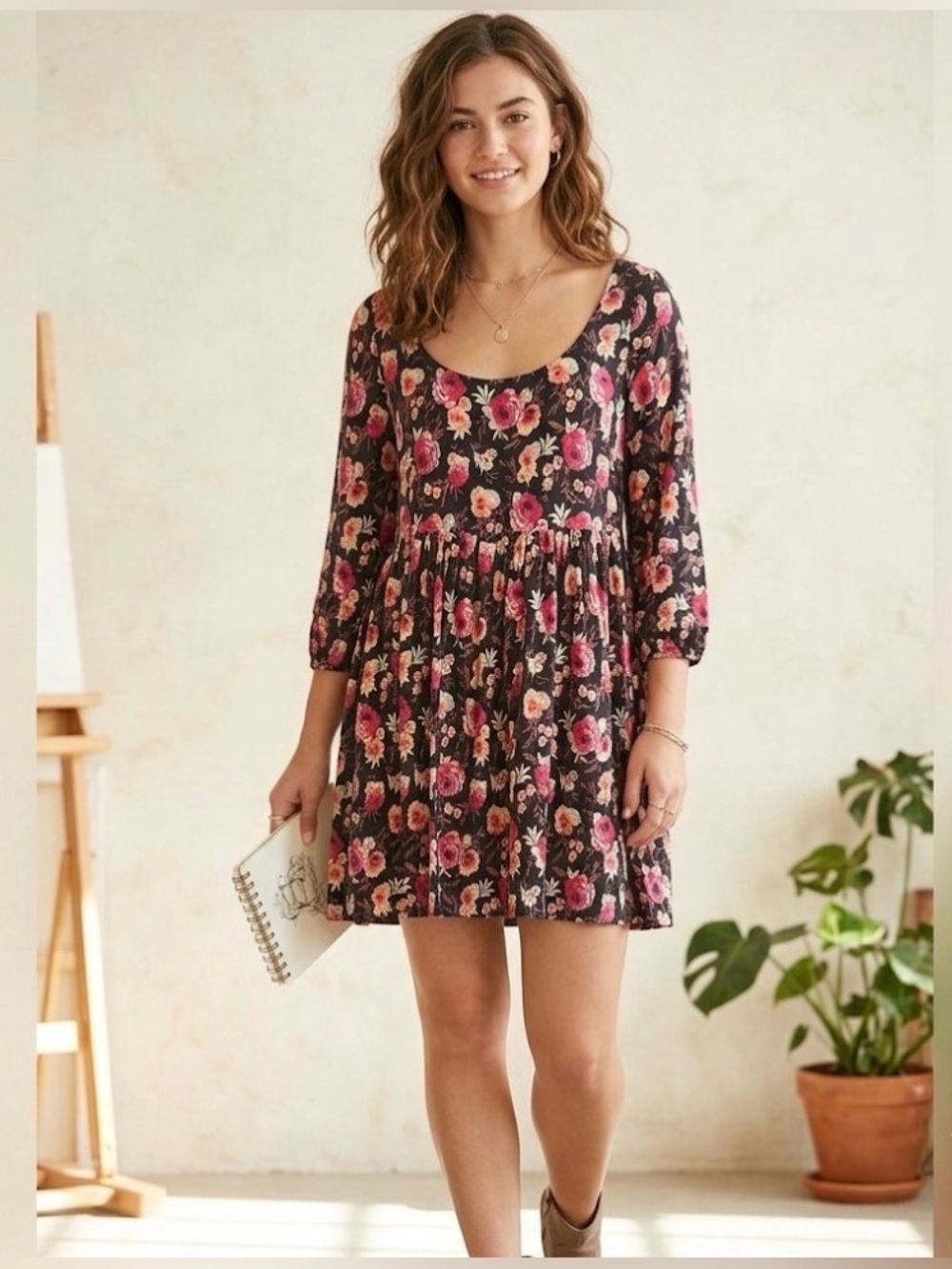 American Eagle XS Floral Smocked Bodice Babydoll Mini Dress